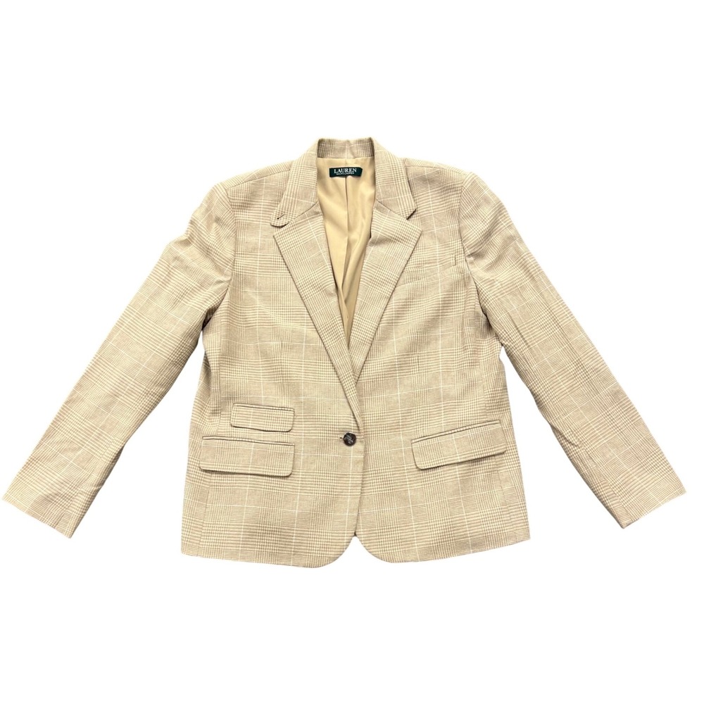 Lauren Ralph Lauren Plaid Single-Button Beige Blazer